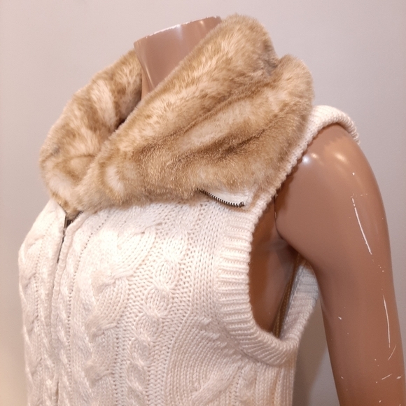 💠EIVISSA Reversible Faux Fur Vest Cable Ribbed Knit Zip Front Winter Sweater - Picture 6 of 15
